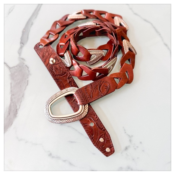 Vintage Leather and Silver Link Cowgirl Belt - Picture 3 of 9